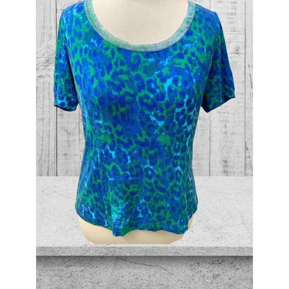 St John Sport spandex blend blue camouflage short sleeve pullover tunic Small - Picture 2 of 10